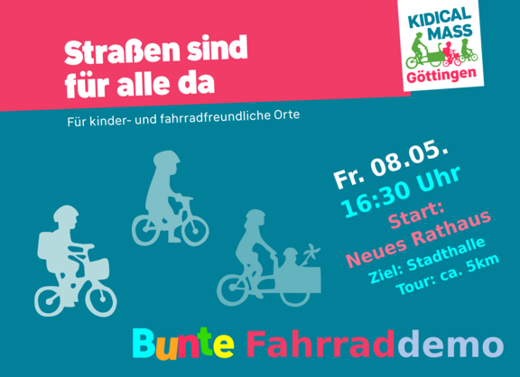 Bunte Fahrraddemo "Straßen sind für alle da" in Göttingen am 08. Mai 2026.