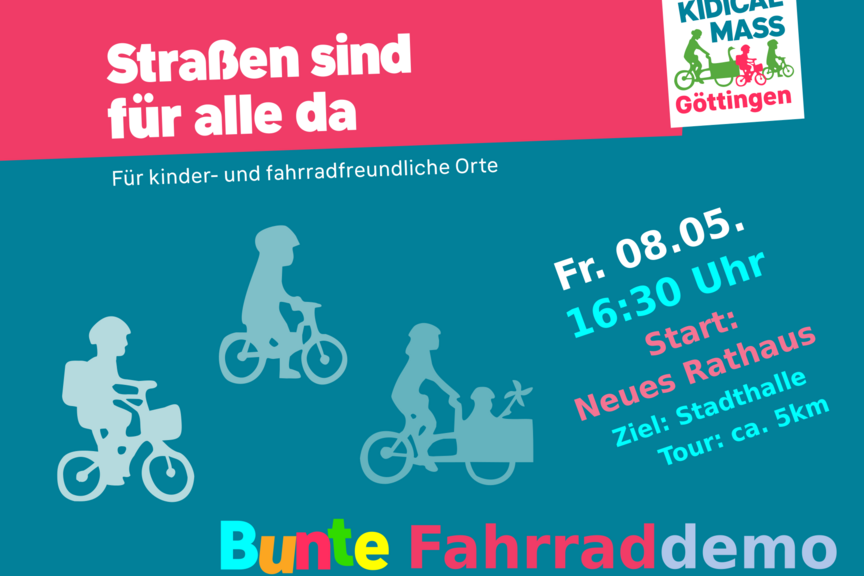 Bunte Fahrraddemo "Straßen sind für alle da" in Göttingen am 08. Mai 2026. Bunte Fahrraddemo "Straßen sind für alle da" in Göttingen am 08. Mai 2026.